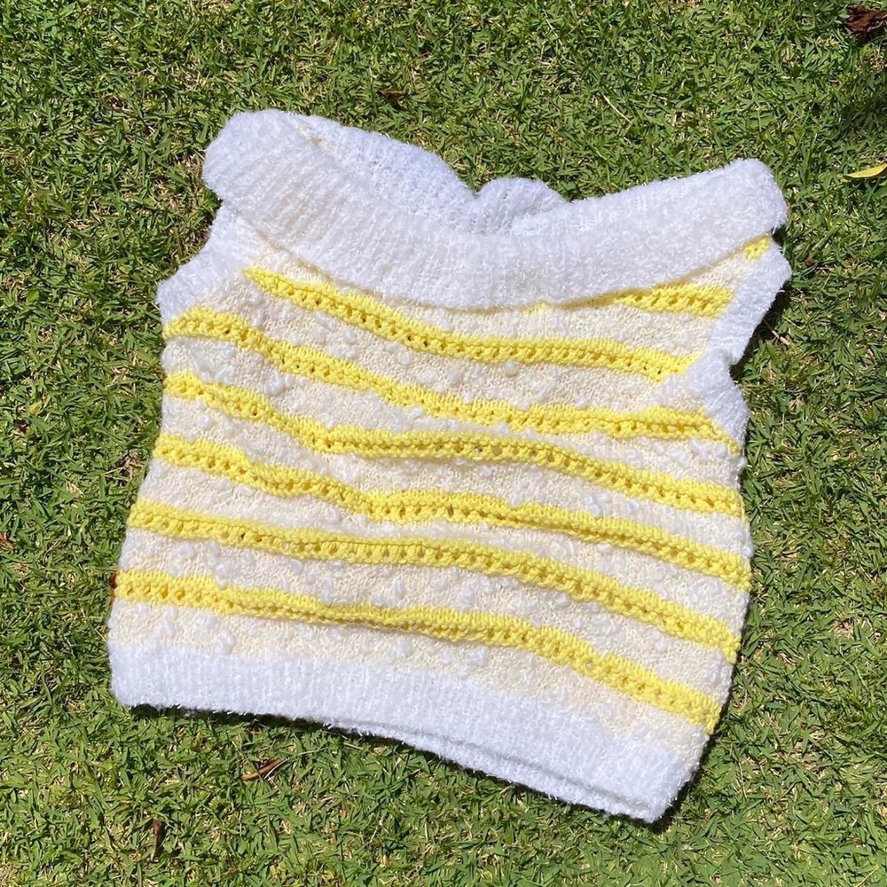 Vintage Handmade Chunky Knitted Sunny Stripe Cowl Neck Sleeveless Top